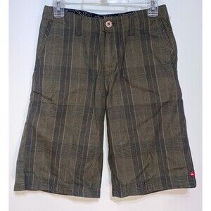 Quiksilver Men’s 27 Plaid Bermuda Shorts Brown Skater Skateboard Punk Spell Out